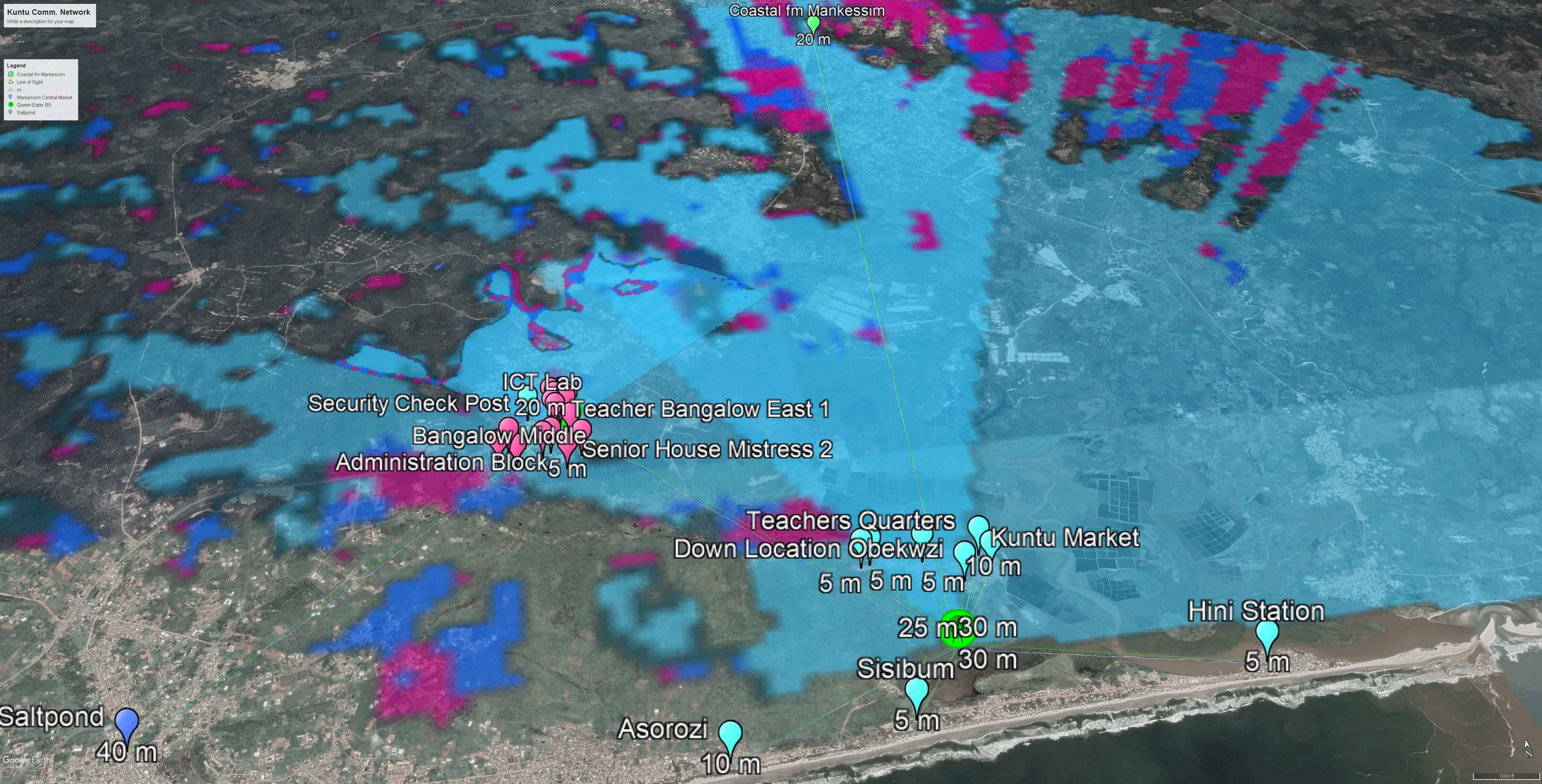 Digital map of the Kuntu network designed in Google Earth