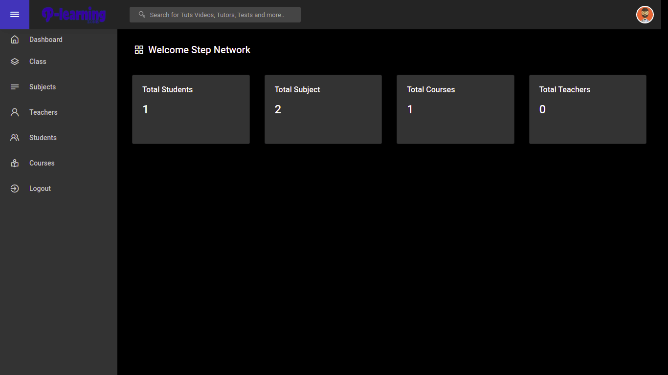 eLearning platform dashboard