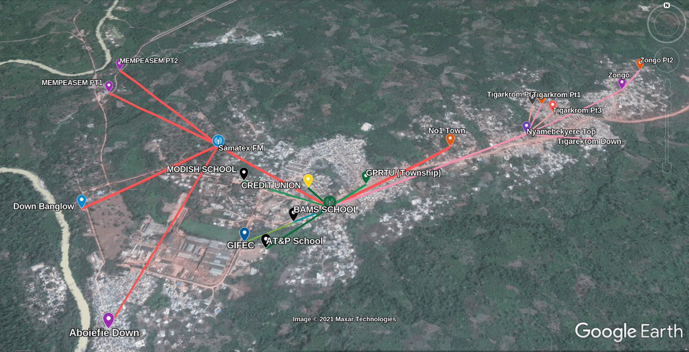Digital map of the Samreboi network designed in Google Earth